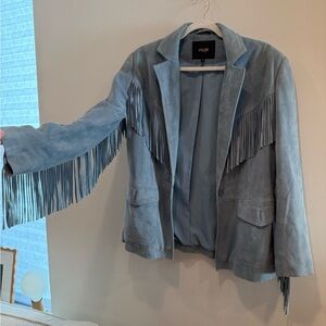 Maje Gray Suede Fringe Blazer